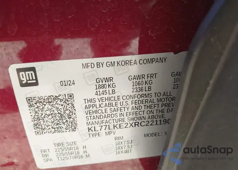 2024 Chevrolet Trax Fwd Activ from USA, damaged, VIN KL77LKE2XRC221190